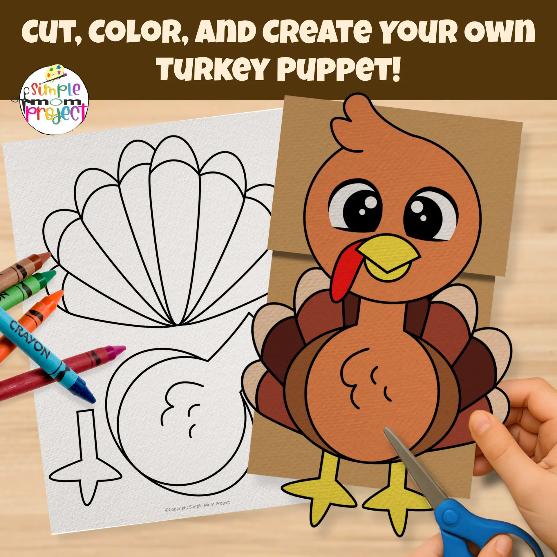 turkey paper bag puppet – printable craft template for kids